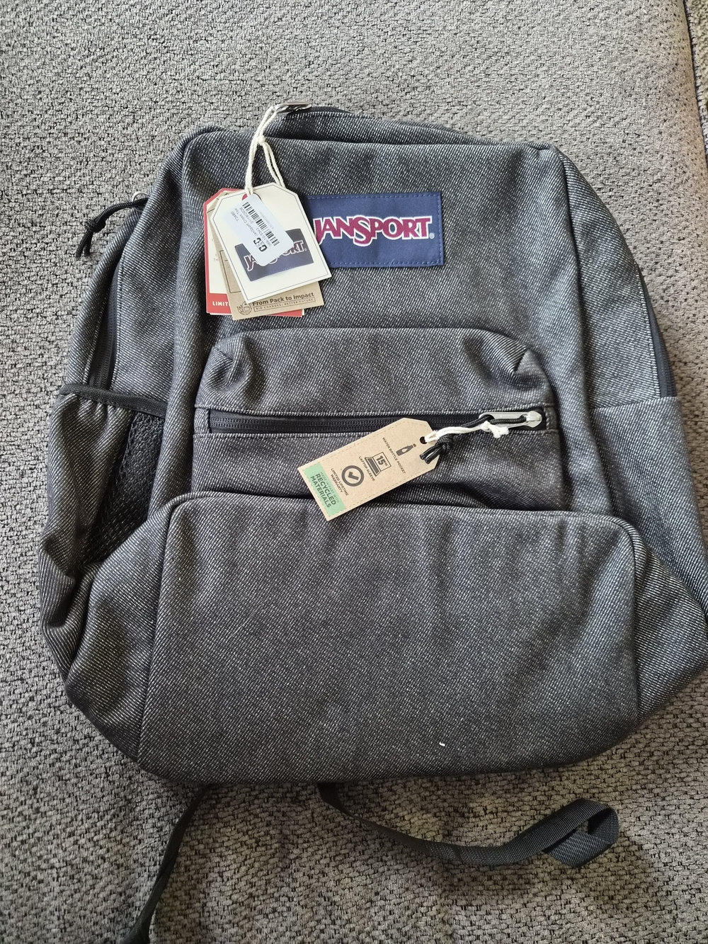 Jansport Gray Classic Backpack with Front Pocket NEW